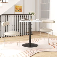 HOMCOM Modern Kitchen Table for 2 People, Round Dining Table with Steel Base for Living Room, Dining Room, White Marble(m-6)