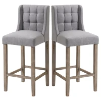 HOMCOM Modern Bar Stools, Tufted Upholstered Barstools, Pub Chairs with Back, Rubber Wood Legs for Kitchen, Dinning Room, Set of 2, Grey(m-11)