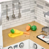 Qaba Corner Play Kitchen Set with Sound Effects and Tons of Countertop Space, Large Wooden Kitchen with Washing Machine, Food Toys, Ice Maker, Kids Kitchen, Ages 3-6, White(m-9)