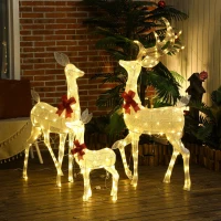 Outsunny Lighted Reindeer Christmas Decorations, 3-Piece Light Up Christmas Deer Family Set with 2 Modes for Outdoor, Silver(m-9)