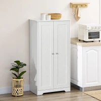 HOMCOM Kitchen Storage Cabinet, Freestanding Pantry Cabinet with 2 Doors and Adjustable Shelves, Distressed White(m-8)