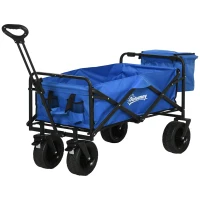 Outsunny Steel Frame Folding Garden Cart, Collapsible Wagon Cart with Cooler Bag, Telescopic Handle and Carrying Bag(m-2)
