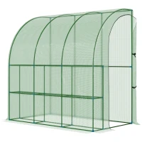 Outsunny 7' x 4' x 7' Outdoor Lean-to Walk-in Garden Greenhouse with Roll-Up Door Hot House for Plants Herbs Vegetables, Green(m-2)
