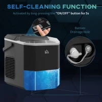 HOMCOM Portable Ice Maker, Self Cleaning Ice Machine with 9 Ice Cubes Ready in 6 Mins, 26lbs/24Hrs, 2 Sizes of Bullet Ice(m-7)