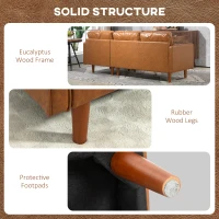 HOMCOM Faux Leather Sectional Sofa Couch L-Shaped Corner Sofa Set with Footstool and 2 Bolster Pillows, Brown(m-6)