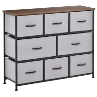 HOMCOM Dresser for Bedroom with 8 Drawers, 3-Tier Fabric Chest of Drawers, Tall Dresser Storage Tower with Steel Frame and Wooden Top for Closets, Nursery Room, Grey(m-2)