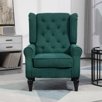 HOMCOM Fabric Accent Chair, Button Tufted Armchair, Armchair with Wood Legs, Thick Padding for Bedroom Dark Green(m-8)