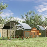 PawHut Large Metal Chicken Coop with Waterproof and Anti-UV Cover for Yard, Outdoor, Duck, Rabbit, 9.2' x 24.9' x 6.5'(m-11)