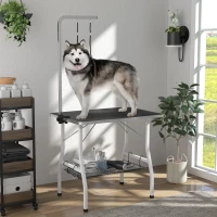 PawHut Dog Grooming Table w/ Adjustable Arm, Mesh Tray,  Two Nooses, Rubber Surface, 35" x 24" x 61", Black(m-8)