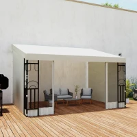 Outsunny 10' x 13' Wall Pergola, Outdoor Gazebo with 2 Curtains and 2 Nettings, UV Resistant, for Patio, Deck,  Beige(m-10)