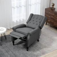 HOMCOM Wingback Reclining Chair with Footrest, Button Tufted Recliner Chair with Rolled Armrests for Living Room, Dark Grey(m-7)