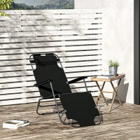Outsunny Folding Chaise Lounge Chair, Outdoor Portable 2-Level Adjustable Recliner Zero Gravity Chair with Headrest Pillow, Armrests with Storage Mesh Pocket, Black(m-8)