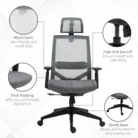 Vinsetto Mesh Fabric Home Office Task Chair with High Back, Adjustable Seat, Recline, Headrest and Lumbar Support, Grey(m-9)