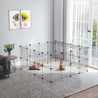 PawHut 40 Pcs Small Animal Cage Bunny Hutch Portable Metal Wire with Ramps for Kitten Chinchilla, Black(m-8)