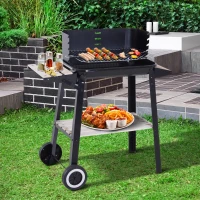 Outsunny Trolley Charcoal BBQ Barbecue Grill Outdoor Patio Garden Heating Smoker with Side Trays Storage Shelf and Wheels(m-8)