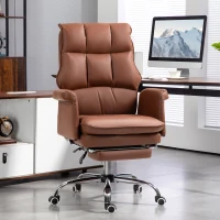 HOMCOM PU Leather Executive Office Chair, Ergonomic and Reclining Office Desk Chair with Footrest, Brown(m-8)