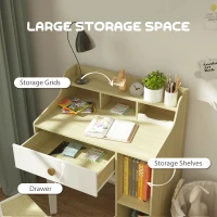 Qaba Kids Desk and Chair Set with Storage Shelves, Drawer, for 3-10 Years, White(m-4)