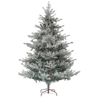 HOMCOM 7.5 Foot Artificial Nordic Pine Christmas Tree with Snow, Easy Assembly, Hinged Xmas Tree for Home Office Holiday(m-1)