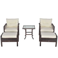 Outsunny 5-Piece PE Wicker Patio Furniture Set, Conversation Set with Outdoor Ottomans, Table & Chairs, Small Balcony Furniture for Apartments, Steel, Cream White(m-11)