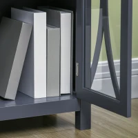 HOMCOM Sideboard, Buffet Cabinet with 4 Tempered Glass Doors, Arc Pattern and Adjustable Storage Shelf, Credenza, Gray(m-9)