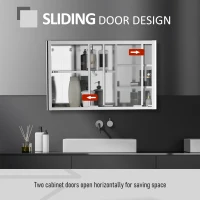 kleankin 24'' x 15'' Wall Mounted Bathroom Medicine Cabinet Sliding Door with Storage Shelves, Stainless Steel, Silver(m-4)