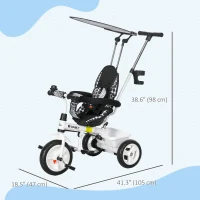 Qaba 6 in 1 Kids Tricycle with Removable Handlebar and Canopy, White(m-3)