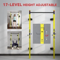 Soozier Folding Squat Rack with Pull Up Bar, Wall Mounted and Adjustable, 1000 Pounds Capacity Power Rack, Yellow(m-5)