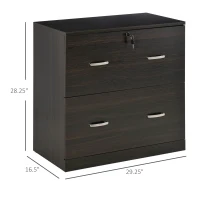Vinsetto 2-Drawer File Cabinet with Lock and Keys, Lateral Storage Filing Cabinet with Hanging Bar for Letter Size, Home Office, Walnut(m-3)