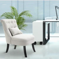 HOMCOM Small Button-Tufted Accent Chair Mid-Back Leisure Armchair with Upholstered Fabric, Solid Wood Legs, and Support Pillow, Beige(m-6)