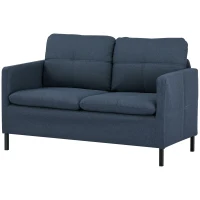 HOMCOM 53" 2 Seat Sofa, Upholstered Two Seater Couch with Sturdy Steel Legs for Bedroom, Living Room, Dark Blue(m-2)