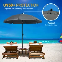 Outsunny 6ft Beach Umbrella, Outdoor Sun Shade Parasol with Push Button Tilt, Ruffled  UV50+ Vented Canopy, Dark Grey(m-4)