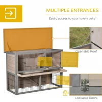 PawHut 2-tier Wood Rabbit Hutch Backyard Bunny Cage Habitat Small Animal House w/ Ramp, Slide Out Tray and Outdoor Run, Light Grey(m-5)