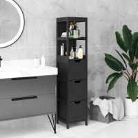 kleankin Narrow Bathroom Cabinet with 3 Drawers and 2 Tier Shelf, Tall Cupboard Freestanding Linen Tower, Black(m-7)