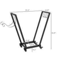 Outsunny Firewood Rack with Wheels, Metal Log Holder with Kindling and Tool Hooks, Indoor/Outdoor, 31.1" x 11.8" x 31.9", Black(m-3)