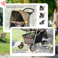 PawHut Cat Stroller, 3 Wheels Foldable Dog Stroller with Storage Basket, Brake, Adjustable Canopy, Cupholders, Pet Stroller for Miniature and Small Dogs Travel, Coffee(m-6)