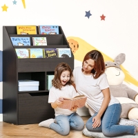 HOMCOM Kids Bookshelf Bookcase, Montessori-Inspired 4 Tier Large Capacity Rack Organizer with Moveable Drawer for Books, Brown
