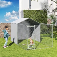 PawHut Galvanized Chain Link Large Outdoor Dog Kennel with Waterproof & UV-Resistant Cover, for M&L Dogs, 13.1' x 7.5' x 7.5'(m-10)