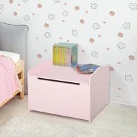 Qaba Kids Toy Chest Wooden Toy Storage Organizer Chest Box with Magnetic Hinge, Large Storage Space, & Groove Handle, Pink(m-10)