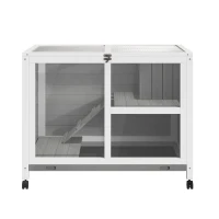 PawHut Desk/Table Sized Rabbit Hutch with Wheels(m-8)