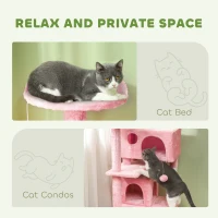 PawHut 54" Cat Tree, Multi-Level Cat Tower with Scratching Posts, Cat Condos, Bed, Platforms, Ramp, Toy Ball, Pink(m-5)