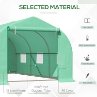 Outsunny 15' x 10' x 7' Walk-in Greenhouse Outdoor Plant Tunnel Warm Hot House w/ Roll Up Door and 6 Mesh Windows, Steel Frame, Green(m-4)
