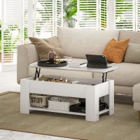 HOMCOM Lift Top Coffee Table with Hidden Storage Compartment and Open Shelf, Center Table for Living Room, White(m-8)
