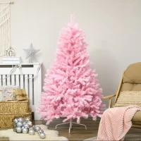 HOMCOM 5' Artificial Pink Christmas Tree with Auto Open, Steel Base, Wide Shape for Indoor Xmas Decoration(m-8)