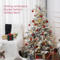 HOMCOM 5ft Artificial Prelit Christmas Tree with Warm White LED Light and Snow Flocked Branches, Metal Base(m-4)