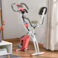 Soozier 3 in 1 Folding Exercise Bike, Foldable Stationary Bike with 8-Level Magnetic Resistance, Adjustable Seat, Pink(m-1)