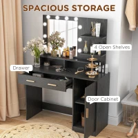 HOMCOM Illuminated Dressing Table Set, LED Vanity Table Set with Stool, LED Mirror, Drawer and Cabinet Shelves for Bedroom(m-5)