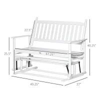 Outsunny Wooden Patio Glider Bench, Wood Log Outdoor Loveseat with High Back and Armrests, Heavy Duty 550lbs Capacity, 2-Seat, White(m-3)