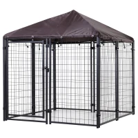 PawHut 4.6' x 4.6' x 5' Outdoor Dog Kennel, Welded Wire Heavy Duty Dog Run, Dog Kennel Outside with Waterproof & UV Resistant Cover, for S&M Dogs, Black(m-1)