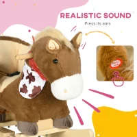 Qaba Baby Rocking Horse, Riding Horse, Plush Animal Rocker with Realistic Sound, Pedals for Ages 18-36 Months, Brown(m-4)