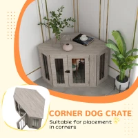 PawHut Dog Crate Furniture with Cushion, 41 Inch Corner Design Dog Crate End Table for Medium Dogs, Walnut Brown(m-5)